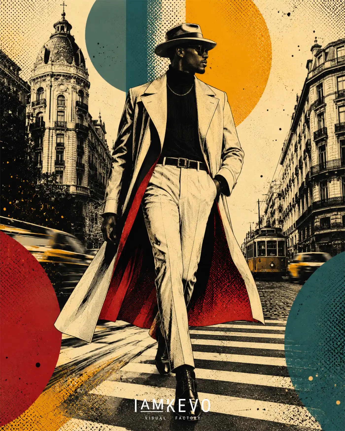 Continental Walk artwork from the DOT ERA Urban Motion series with architectural city elegance and vintage poster atmosphere