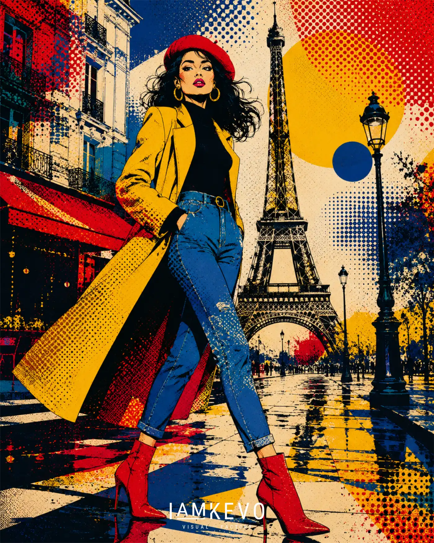 Parisian Stride artwork from the Dot Era collection with urban fashion elegance and refined pop art texture
