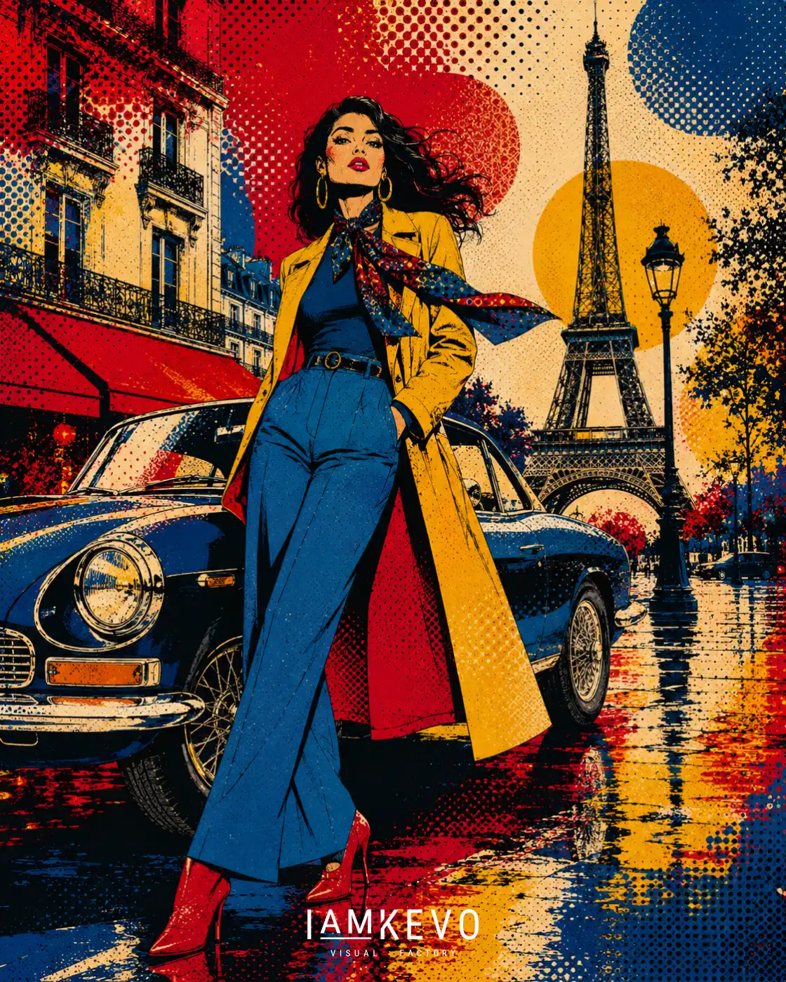 Chic Parisian Style with Vintage Flair artwork from the DOT ERA Urban Motion series