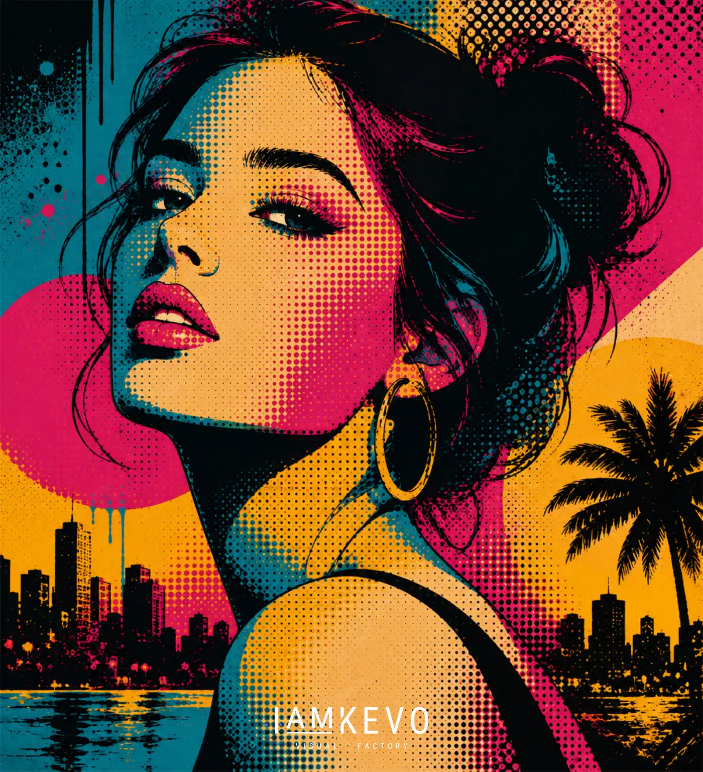 Sunset Profile artwork from the Dot Era collection with pop portrait energy, solar tones and graphic contrast