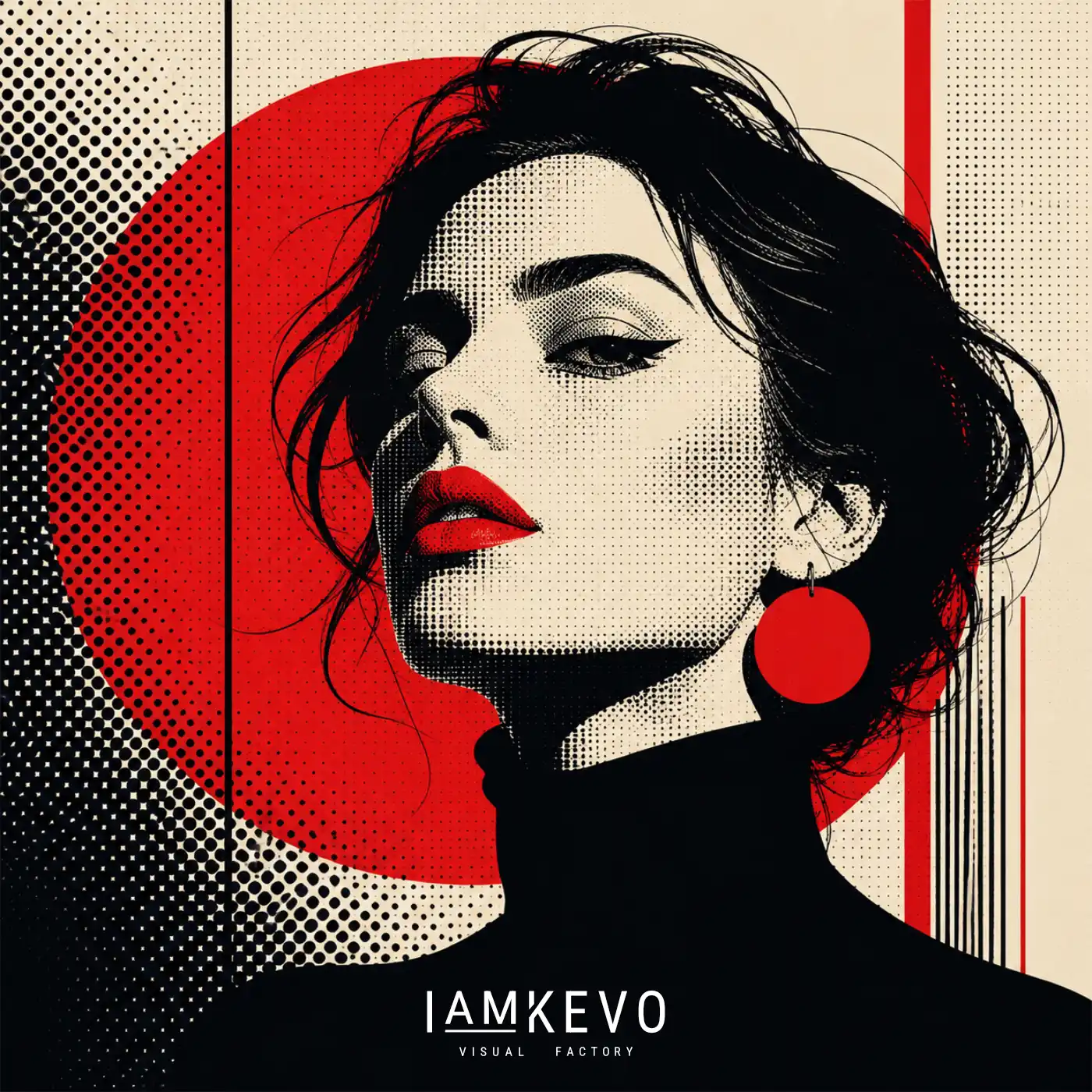Red Circle Gaze pop portrait with red circle from the Dot Era Pop Portraits collection