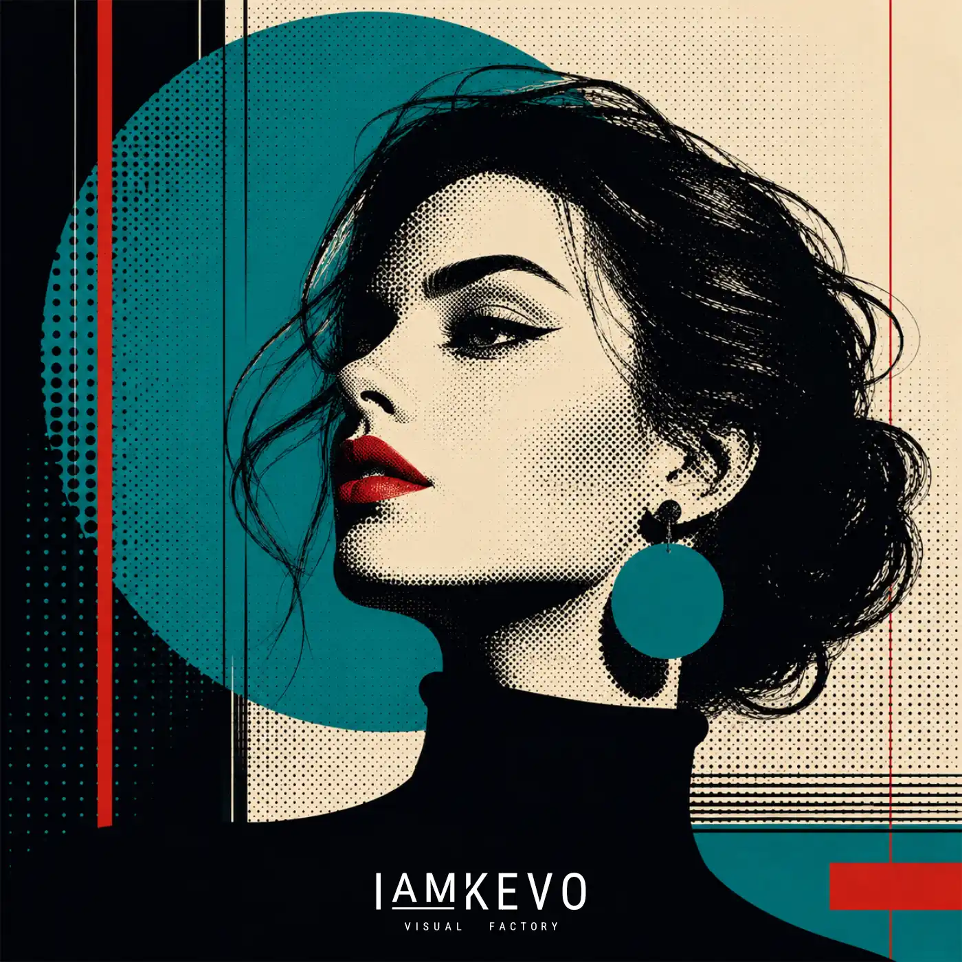 Teal Profile pop portrait with teal geometry from the Dot Era Pop Portraits collection