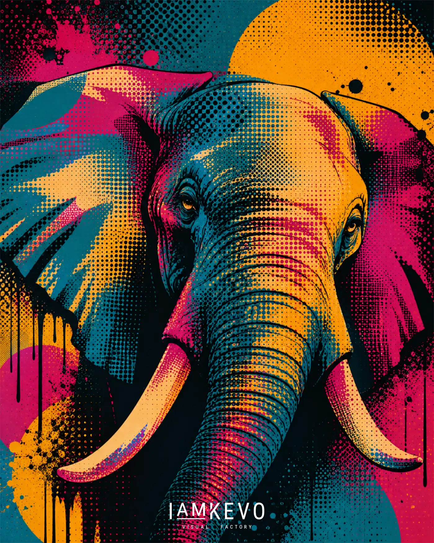 Elephant Pop artwork from the Dot Era collection with majestic color fields and graphic halftone texture
