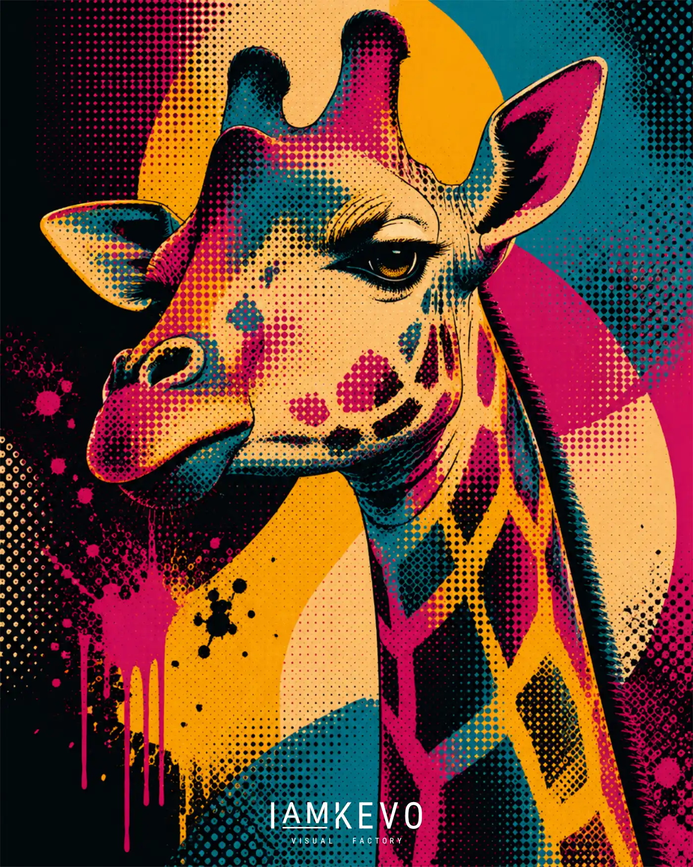 Wild Giraffe artwork from the Dot Era collection with colorful animal energy and halftone pop texture