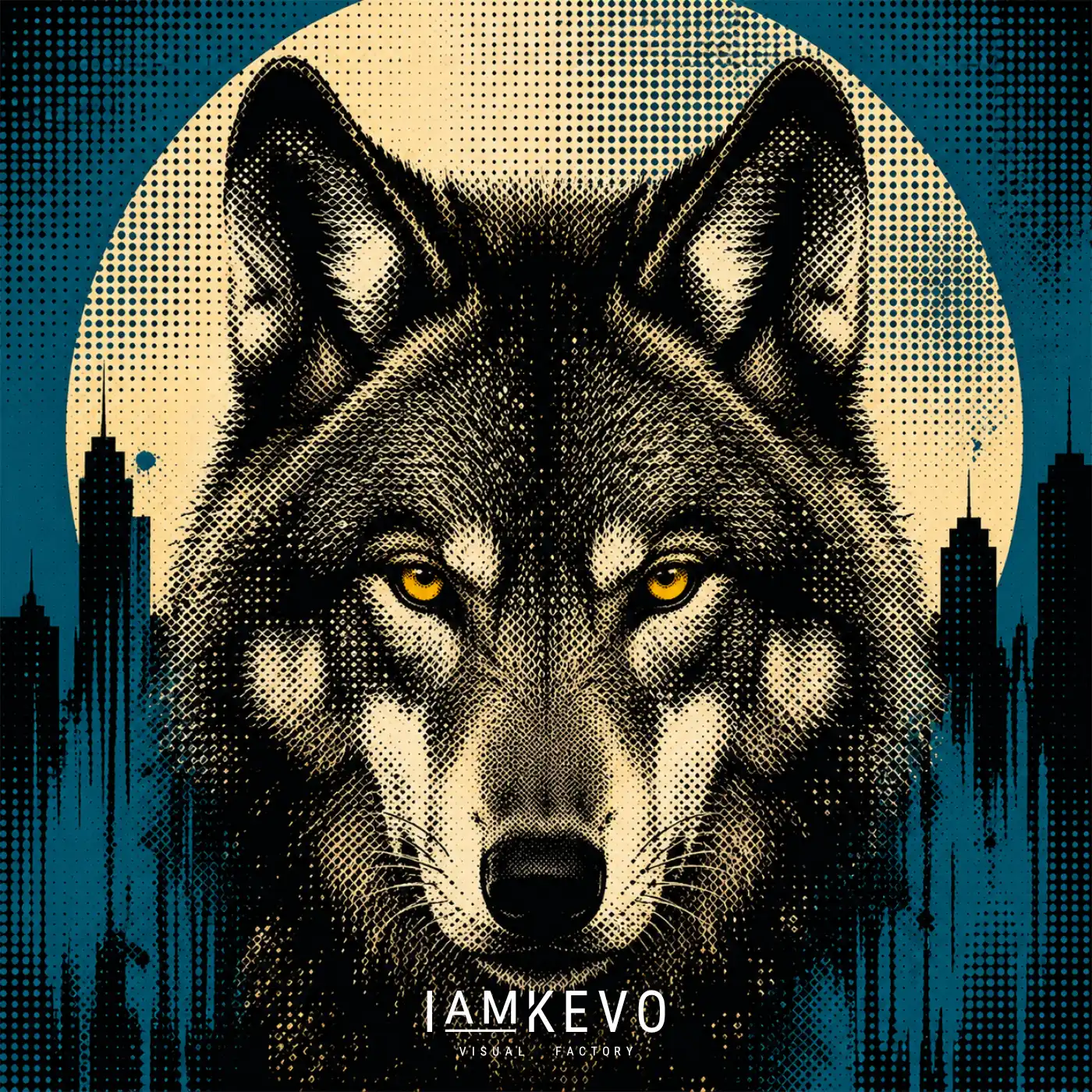 Wolf Noir artwork from the Dot Era collection with moonlit tones, halftone texture and a mysterious wild presence