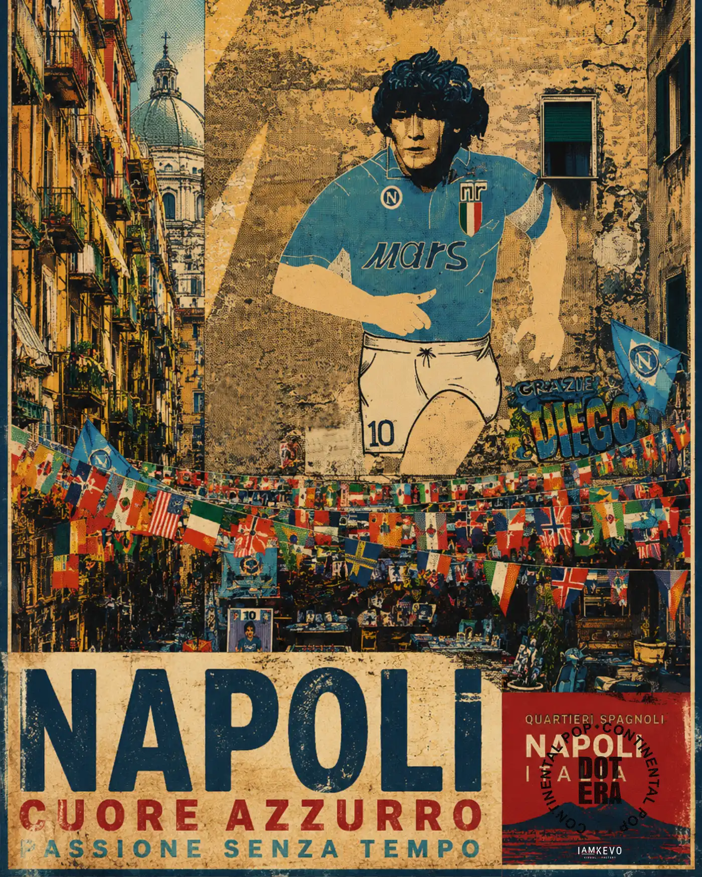 Naples Cuore Azzurro artwork with Quartieri Spagnoli flags from the Dot Era Continental Pop collection