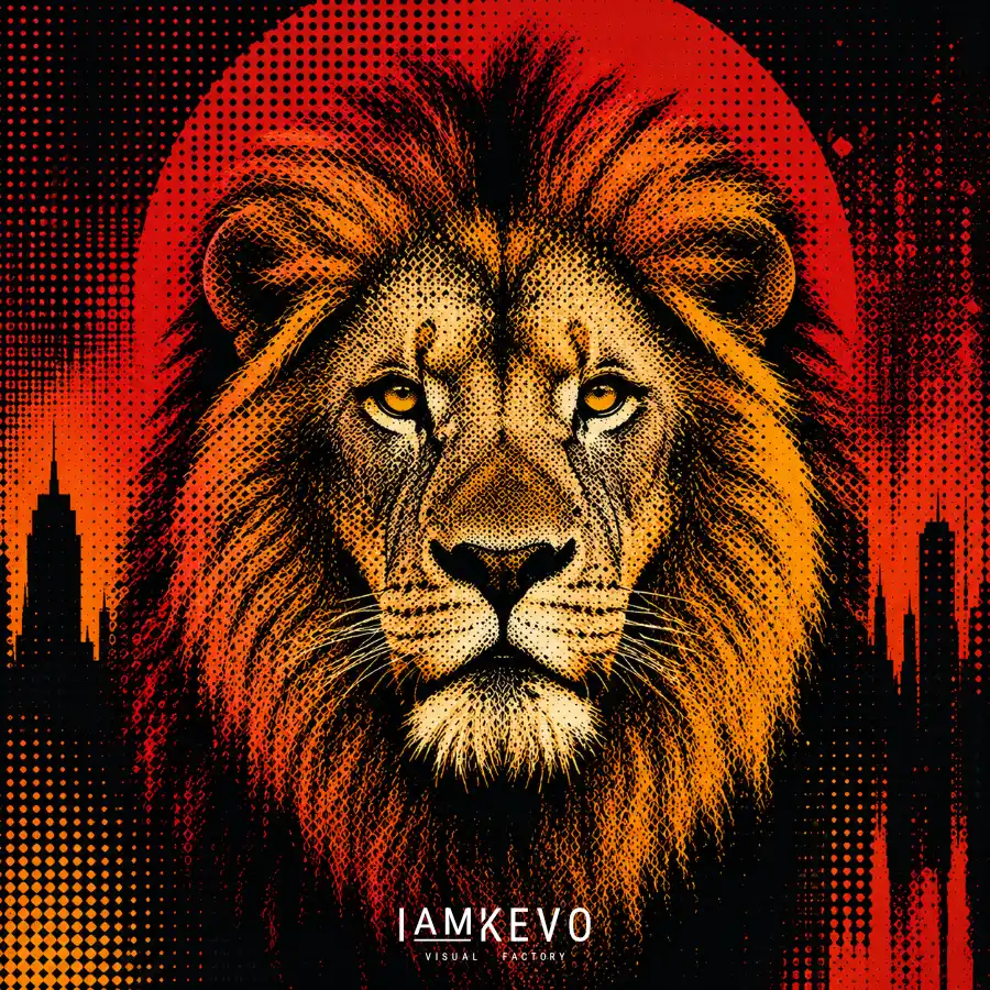 Lion pop art Dot Era solar noir wild icons