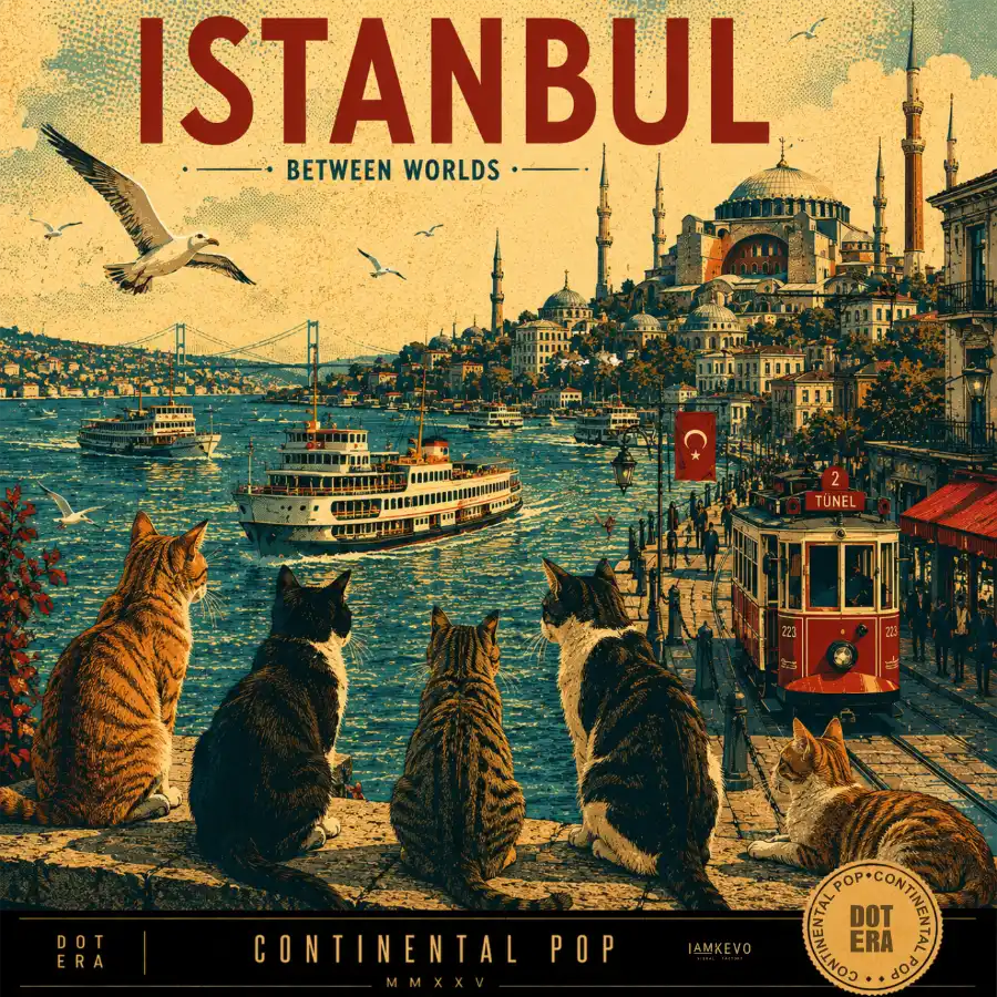 Istanbul travel poster with cats from the Dot Era Continental Pop collection