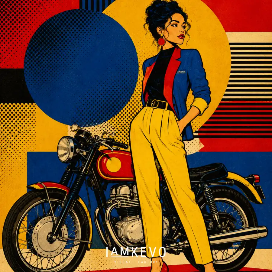 Retro biker chic artwork from the Dot Era Classic Motion collection