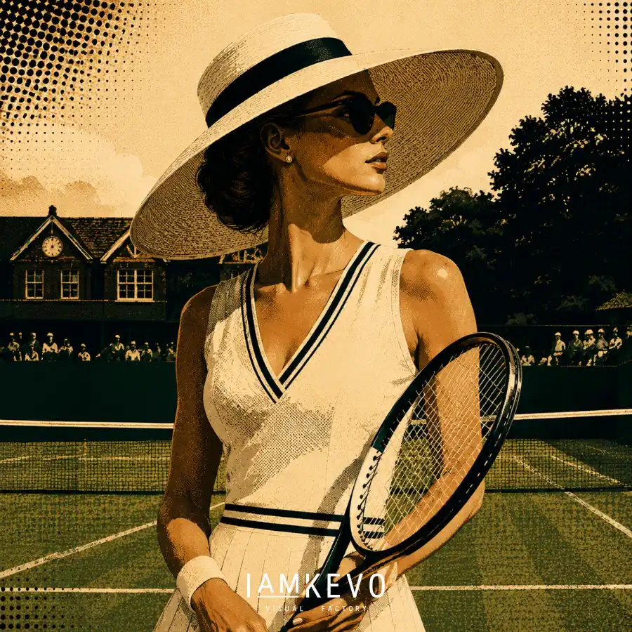 Elegant tennis player on grass court from the Dot Era Sport Motion collection