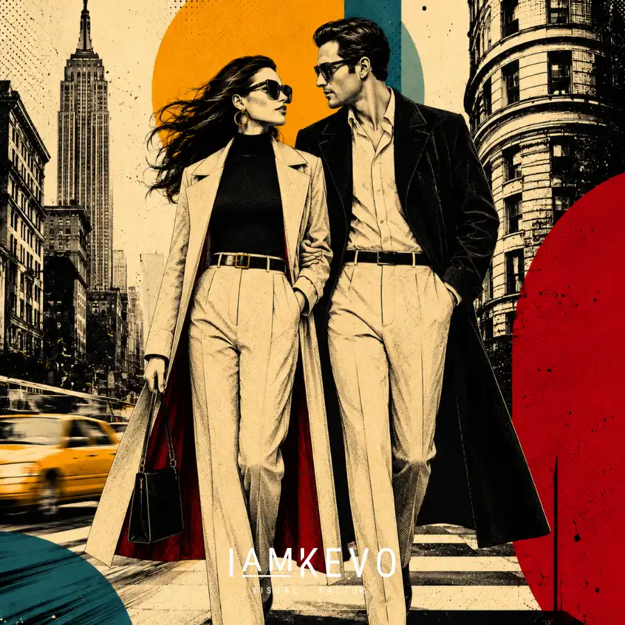 Stylish couple walking through the city from the Dot Era Urban Motion collection