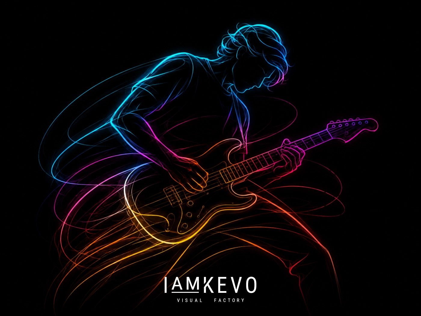 Electric Strings Line Energy artwork with a guitarist shaped by luminous neon motion lines