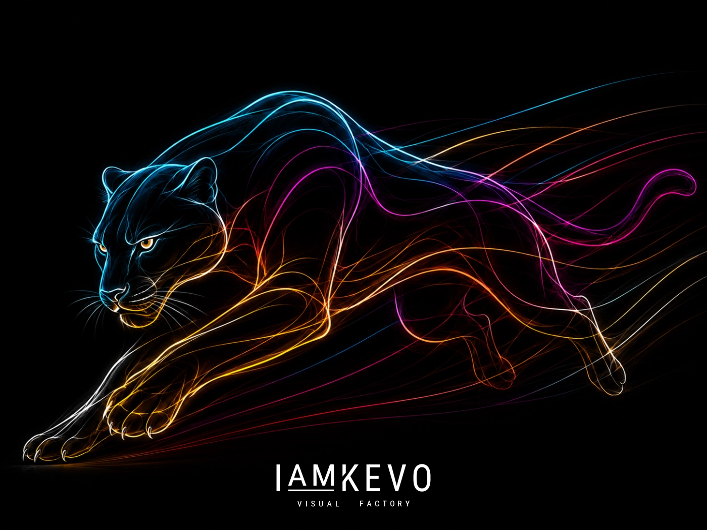 Night Predator Line Energy artwork with a panther moving through darkness in luminous neon lines