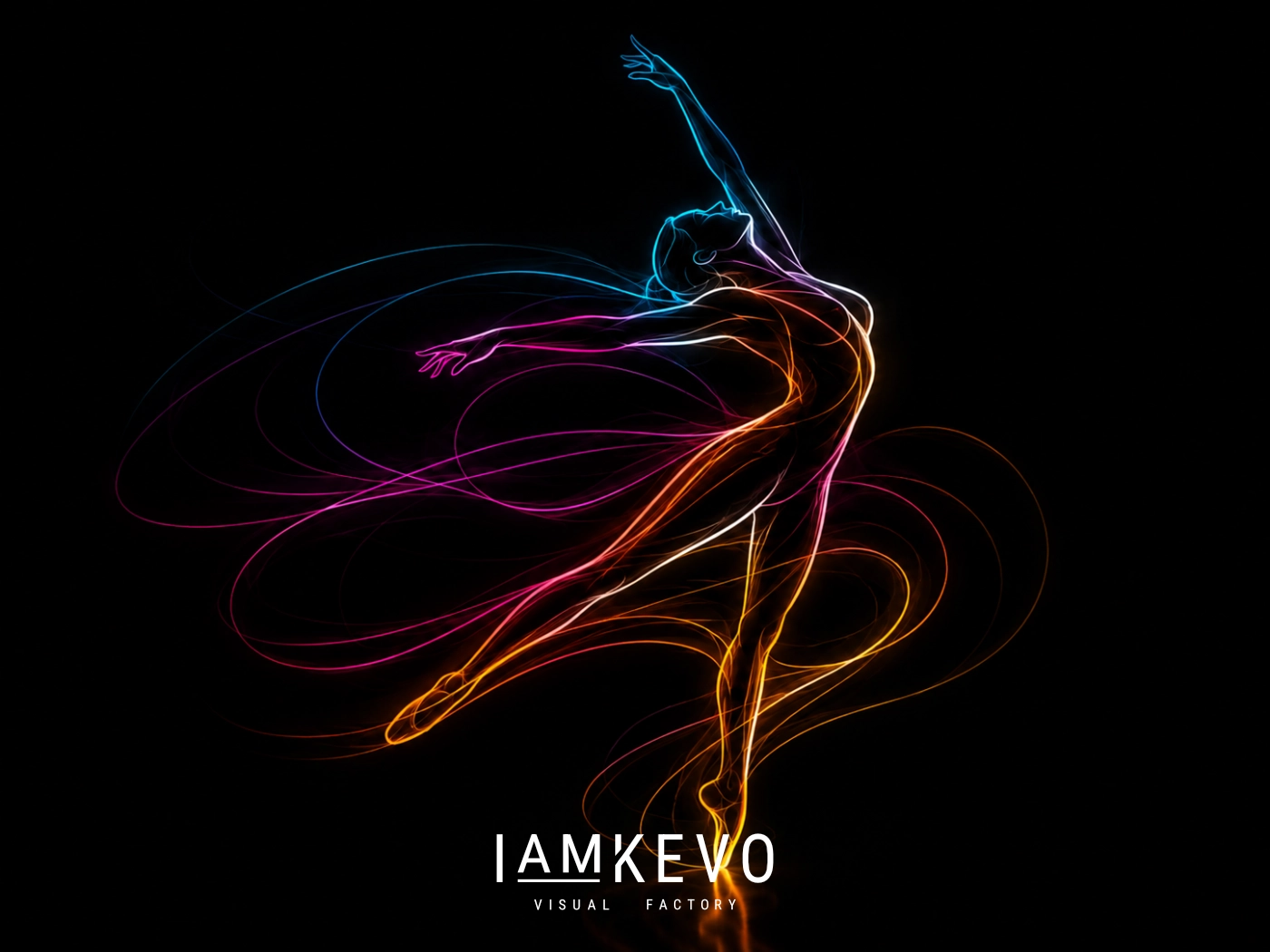 Silent Flow Line Energy artwork with a dancer suspended in luminous white and neon lines