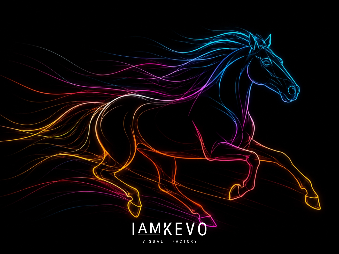 Wild Current Line Energy artwork with a galloping horse traced by luminous motion lines