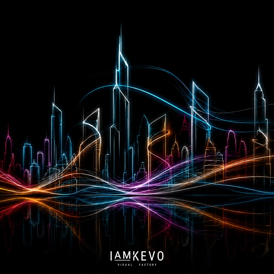 City Pulse Line Energy artwork with luminous skyline rhythm