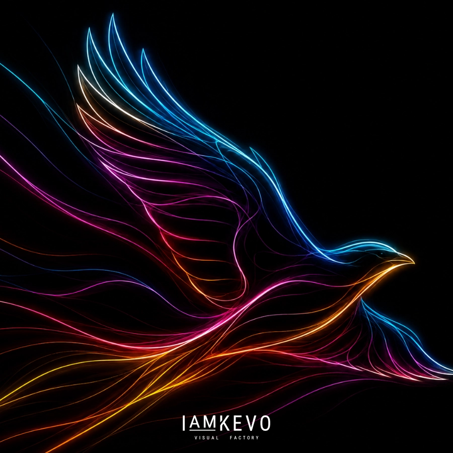 Flight Line Line Energy artwork with luminous bird motion