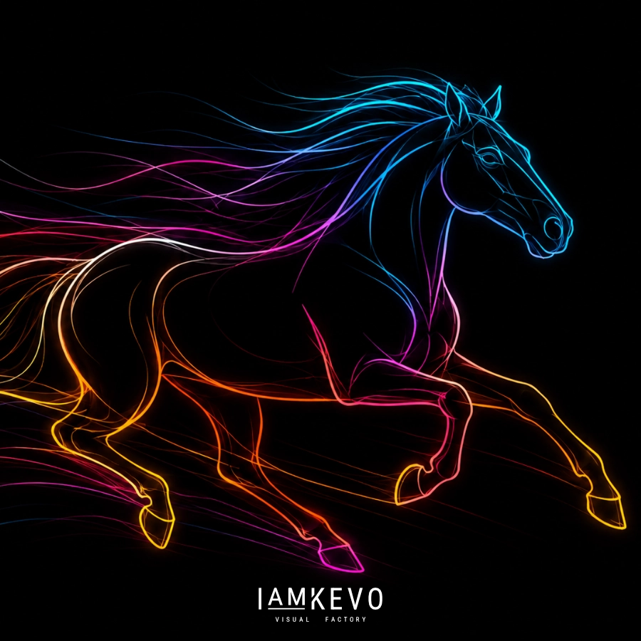 Wild Current Line Energy artwork with neon galloping horse motion